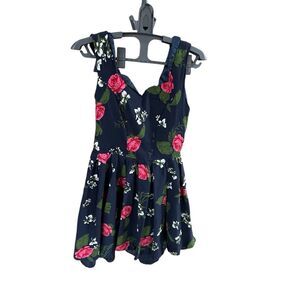 PAPILLION Women’s Navy Blue Floral Sleeveless Tea Dress Size Medium